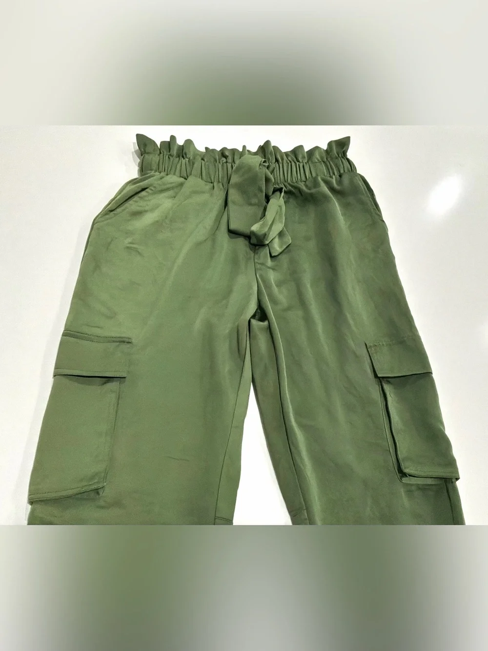 Ro & De Women's Olive Green Cargo Pants Medium Paperbag Waist Tie Belt - Picture 3 of 6